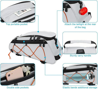 MOSISO Bike Rack Bag with 2 Removable Panniers, Waterproof Bike Trunk Cooler Storage Handbag Insulated Bicycle Rear Seat Pouch, Bicycle Storage Saddle Shoulder Bag Cycling Luggage Pouch, Silver