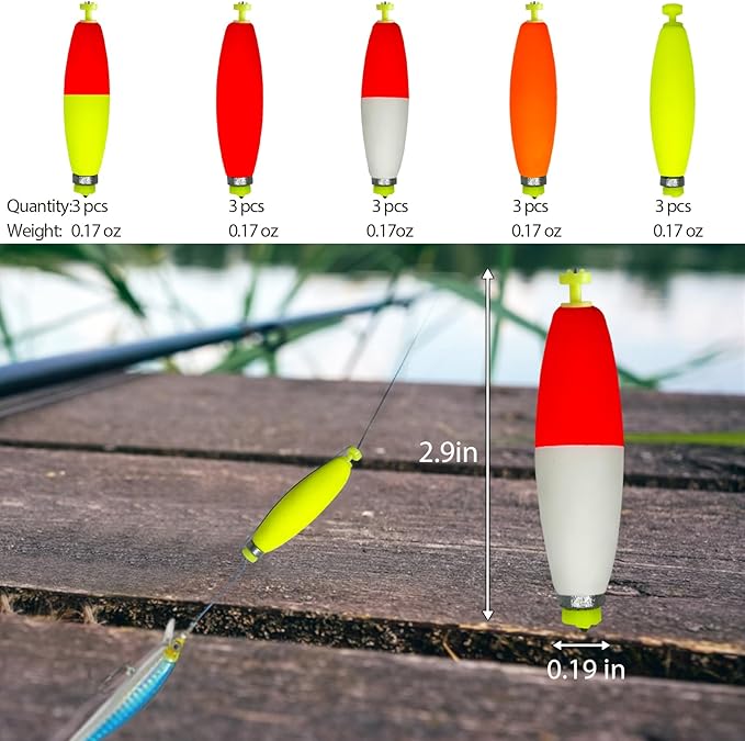 Fishing Bobbers Floats Set Weighted Fishing Bobbers for Fishing, Foam Snap on Float Weighted Bobbers Push Button Spring Fishing Floats Fishing Bobbers Assortment for Catfish