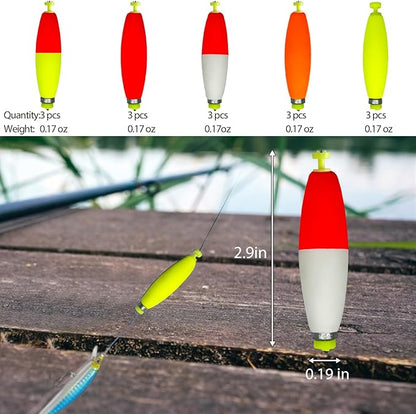 Fishing Bobbers Floats Set Weighted Fishing Bobbers for Fishing, Foam Snap on Float Weighted Bobbers Push Button Spring Fishing Floats Fishing Bobbers Assortment for Catfish