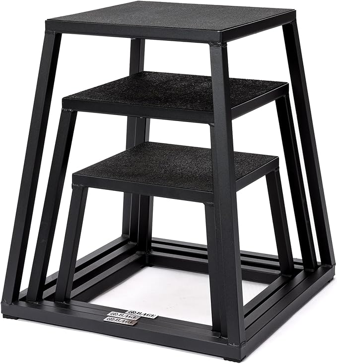 Rage Fitness Steel Plyo Box 12-18-24 Inch High Anti-Slip Pre-Assembled Plyometric Jump Box for Home Gym Conditioning and Strength Training (Sold Individually) Plyometric Platform Step