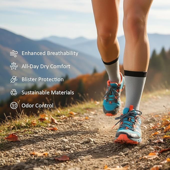 2-Pack Moisture-Wicking Hiking Socks for Men & Women - Quick-Dry, Anti-Blister & Odor Control for Running, Trekking