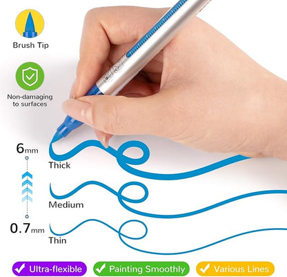 Acrylic Paint Markers Brush Tip 36 Colors, 300% More Ink marker 6.6g,Visible Ink Window,Free Flow, No-Bleed Waterproof Paint Pens for Canvas, Fabric, Rock, Wood, Egg, Paper,DIY Crafts