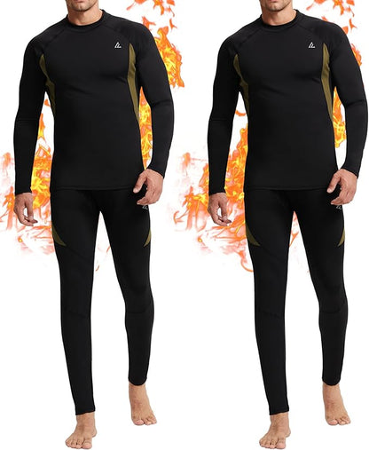 CL convallaria 2 Pack Mens Thermal Underwear Fleece Lined Long Johns Winter Base Layer Cold Weather Hunting Gear