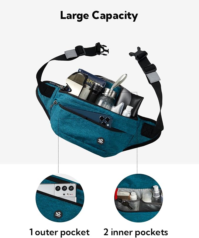 WATERFLY Running Belt Fanny Pack: Runner Marathon Jogging Waist Pack Sport Workout Exercise Fitness Phone Holder Belt for Men Women Jogger Slim Waistband Black