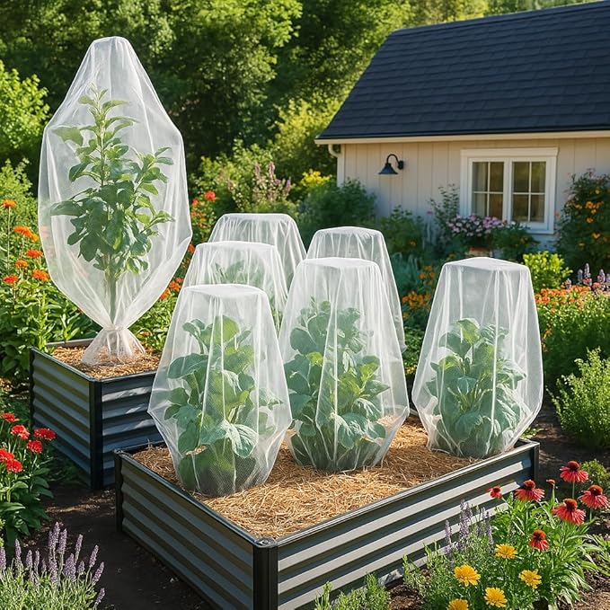 Fruit Tree Protection Bags 4.5x6 FT in 4 Pack | Multiple Size Garden Netting for Fruit & Vegetable Protection | White Plant Net Cover for Blueberry & Tomato | Bird & Insect Mesh Fabric Protector