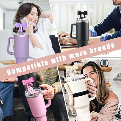 6Pcs Silicone Straw Toppers Covers for Stanley Cups 40/30oz 10mm(0.4in) Dust-Proof Bow Straw Covers Toppers Suitbale for Stanley Cup Accessories Reusable Straws Caps (Colorful B)