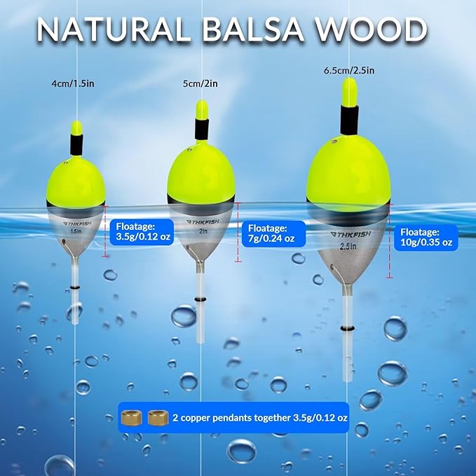 THKFISH Fishing Bobber Slip Bobber Fishing Floats for Crappie Balsa Bobbers for Panfish,Walleye,Salmon Floatage
