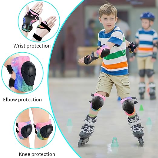 Gradient Color Kids Protective Gear Set Knee Pads for Kid 2-14 Years,W/ Adjustable Strap Kids/Youth Knee Pads Elbow Pads Wrist Guards Set for Inline Roller Skates,Cycling,BMX Bike,Skateboard,Scooter