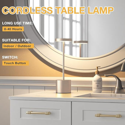 Kakanuo Cordless Table Lamp, 4000mAh Rechargeable Battery Powered Lamps, 3 Color Stepless Dimming, Wireless Outdoor Lamps for Dining Room, Bedroom, Patio, Camping, Set of 2- Antique White