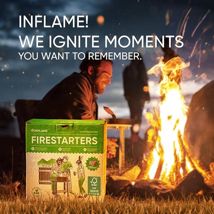 Inflame Fire Starters 130 pcs Fire Starters for Campfires, Grill, BBQ, Fireplace, Woodstove - Charcoal Starter - Waterproof, Weather-Resistant - Natural Wood Fireplace Starters