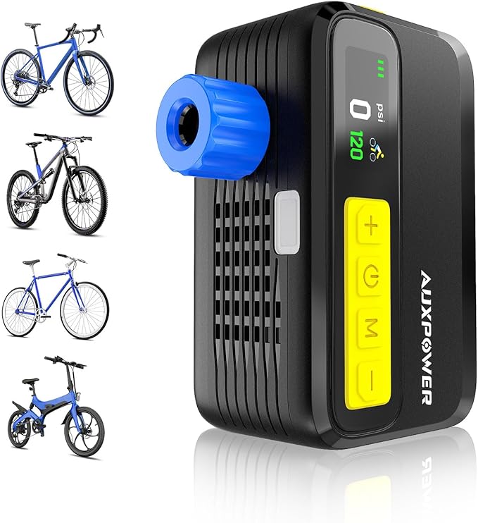 Auxpower 2026 Upgrade 1500mAh Bike Pump 120PSI Fast Inflation Electric Bike Tire Pump with Brushless Motor Mini Powerful Bike Pump 4 Preset Modes for All Bikes and Sport Balls