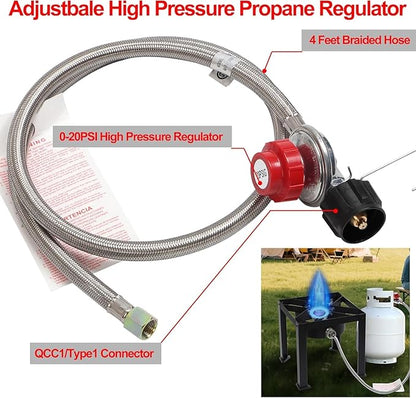Single Burner Propane Camp Stove | Portable Table Top Gas Grill | High Pressure Gas Stove with 20 PSI Regulator & Hose - for Outdoor Camping Home Brewing Turkey Fry 32.3 * 15.7 * 15.7 in