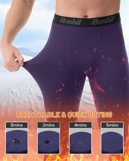 Runhit Men's Thermal Compression Pants Fleece Lined Sports Tights Athletic Leggings Base Layer Bottoms Cold Weather Gear