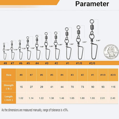 AMYSPORTS High Strength Fishing Snaps Freshwater Barrel Rolling Snap Swivels Steel Lure Connector Fishing Swivel Stainless Black Nickel