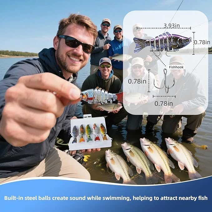 5PCS Lifelike Fishing Lure, Multi Jointed Swimbait Lures, Bionic Swimming Lure for Bass Trout Crappie Walleye Pike Bluegill Salmon, Glide Bait for Beginners, Amateurs and Professionals