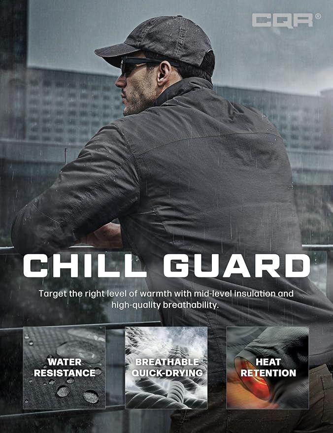 CQR Men's Lightweight Insulated Jacket, Windproof Packable Water Resistant Warm Active Coat for Hiking Work Outdoor Tactical