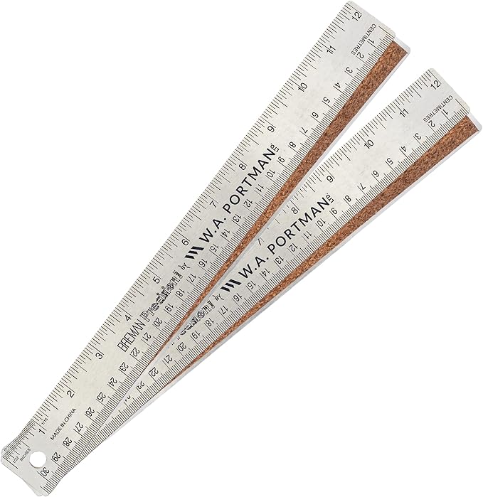 Breman Precision Metal Ruler 12 Inch Cork Back – 2 Pk Stainless Steel Straight Edge, Flexible Non-Slip Metal Ruler with Cork Backing – Imperial & Metric for Crafting, School, Workshop & Home Use