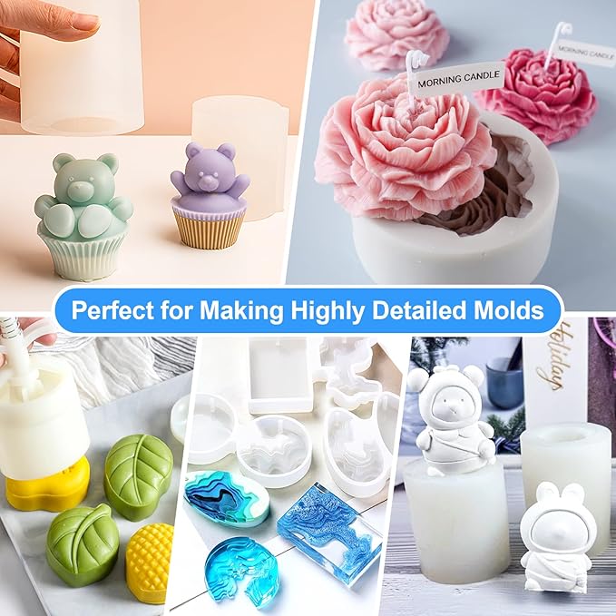 Silicone Mold Making Kit - 20A Liquid Silicone Rubber (1:1 Mix), Non-Toxic & Bubble Free Platinum Cure Silicone for Making Molds for Resin, Soap, Concrete, Craft Molds - 282oz Total