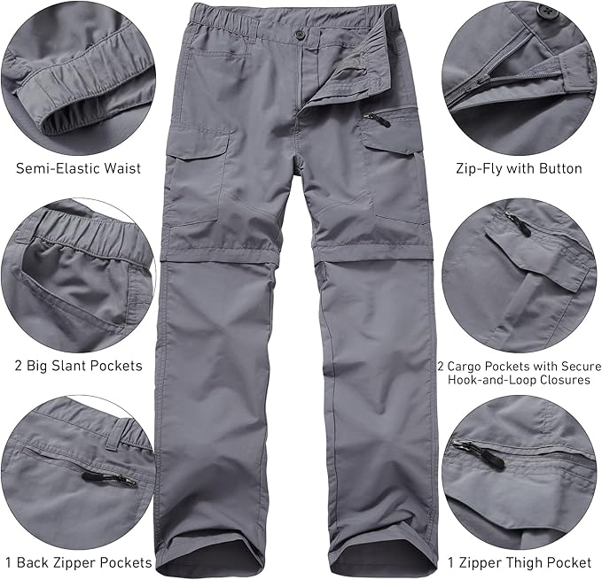 Mens Hiking Convertible Pants Quick Dry Waterproof Zip Off Lightweight Cargo Safari Fishing Work Pants Trousers with Belt