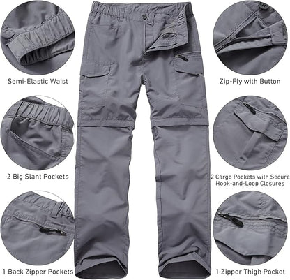 Mens Hiking Convertible Pants Quick Dry Waterproof Zip Off Lightweight Cargo Safari Fishing Work Pants Trousers with Belt