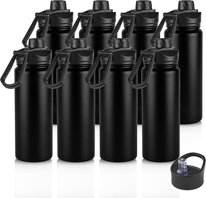 VEGOND 24oz Insulated Stainless Steel Water Bottle with Straw Lid, Double Wall Vacuum Bottle for Hiking, Camping, Gym, Work, Home Use, Black 8 Pack