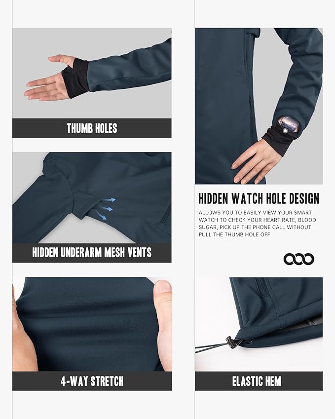 33,000ft Women's Waterproof Fleece Running Jacket Zip Up Athletic Winter Cold Weather Workout Cycling Track Jackets