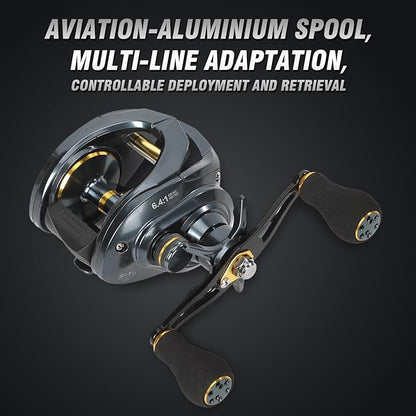 Baitcaster Reels, 6.4:1 Gear Ratio with 33 Lb Max Drag, Aviation-Aluminium Spool, 8+1 Stainless Steel Bearing, Baitcasting Fishing Reels for Fresh Water or Salt Water for Pike and bass