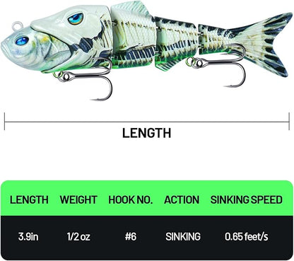 Handing Swimbaits for Bass Pike Walleye, 3 Pieces Lifelike Multi-Jointed Fishing Lures with Mustad Hooks, Fishing Bait for Freshwater and Saltwater
