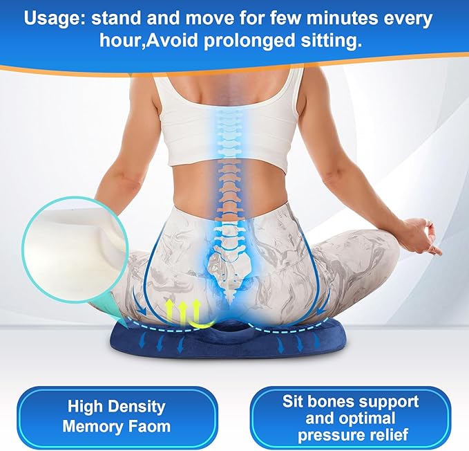 Donut Cushion Memory Foam Hemorrhoids Cushion for Postpartum & Coccyx & Tailbone Pain Pressure Relief for Office Chair, Wheelchair, Office, Car Seat (Blue)