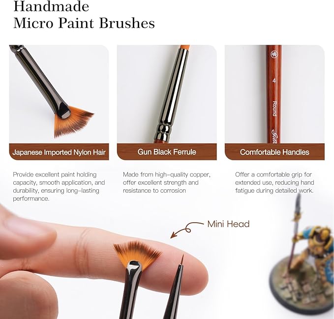 Golden Maple Fine Miniature Paint Brushes – Professional Micro Detail Brush Set for Models, Tabletop Gaming & Fine Art – Portable Travel Case, Acrylic/Watercolor/Oil