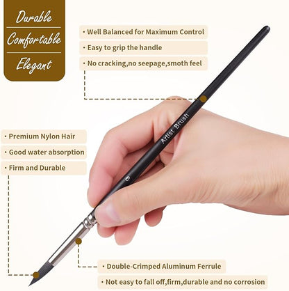 Watercolor Paint Brush Set,12Pcs Professional Paint Brushes for Acrylic Painting,Soft Synthetic Fine Hair Oil Paint Brushes,Flat,Round, Cat's Tongue,Liner for Detail Painting and Art Painting