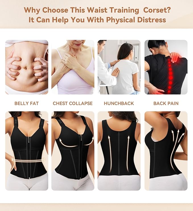SHAPSHE Waist Trainer Corset for Women Tummy Control Sport Workout Body Shaper Vest for Women Postpartum Gym Zipper and Hooks