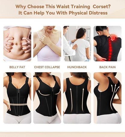 SHAPSHE Waist Trainer Corset for Women Tummy Control Sport Workout Body Shaper Vest for Women Postpartum Gym Zipper and Hooks