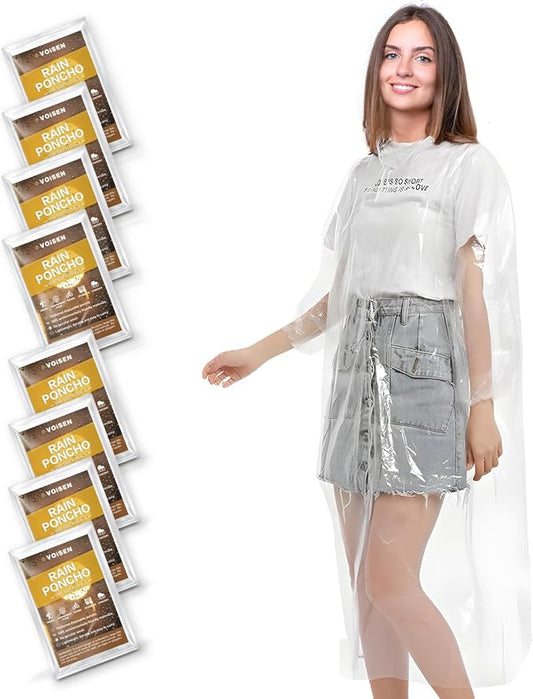VOISEN Rain Ponchos for Adults,Ponchos Family Pack,16 Pack Ponchos Adult,Emergency Disposable Rain Ponchos,Clear