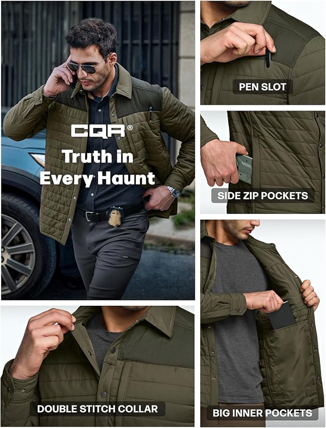 CQR Men's Lightweight Insulated Jacket, Windproof Packable Water Resistant Warm Active Coat for Hiking Work Outdoor Tactical