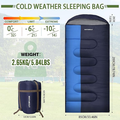 XL 10 Degree Sleeping Bags Waterproof for Adults 350GSM Machine Washable with Compression Sack for 3-4 Season Camping Outdoor