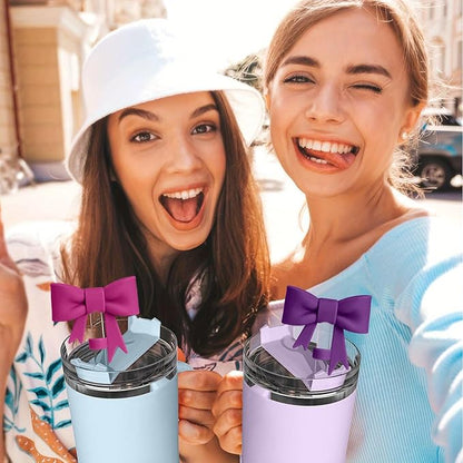 6Pcs Silicone Straw Toppers Covers for Stanley Cups 40/30oz 10mm(0.4in) Dark Purple Dust-Proof Bow Straw Covers Toppers Brown Suitbale for Stanley Cup Accessories Reusable Straws Caps