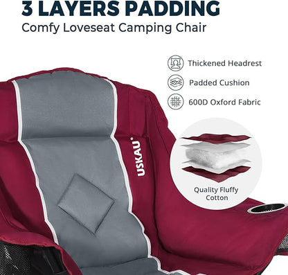 Camping Chair with Removable Footrest, Oversized Outdoor Chair with Headrest & Cup Holders, 400lb Capacity Lawn Chair for Sports Backyard Fishing