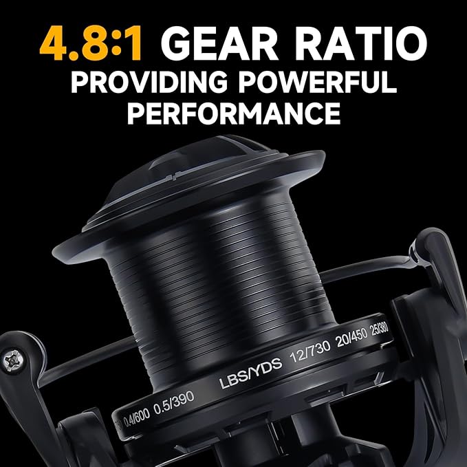 HAUT TON Spinning Reel 8000/9000/10000/12000/14000,6+1BB Metal Surf Fishing Reels,4.8:1 Gear Ratio 55lbs Drag Heavy Long Casting Inshore Saltwater Monster Fish