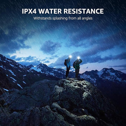 Lepro 320015 Battery Powered Headlamp - 1300Lux Super Bright LED Head Lamp with Red Light, IPX4 Waterproof Headlights for Outdoor Camping, Hiking, Hunting, Power Outages, Emergency, Hurricane - Blue