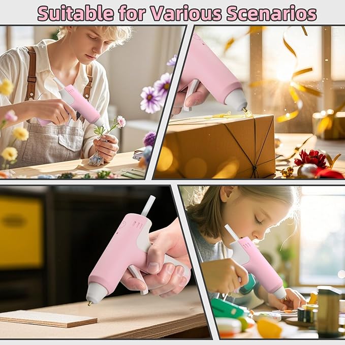 DOMINOX 4V Cordless Hot Glue Gun with 20 Glue Sticks, 25s Fast Preheating, 2000mAh Type-C Rechargeable, Smart-Power-Off, for Art, Craft, DIY, Home Repairs, Pink