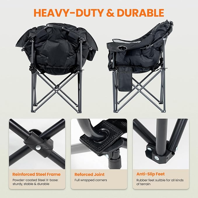 NAIZEA Heated Camping Chairs, Outdoor Heated Camp Chair w/3 Heating Mode, Oversized Heated Chair for Adults, Heavy Duty Folding Camping Chairs for Camping,Fishing,Sports Events,NOT Included Battery