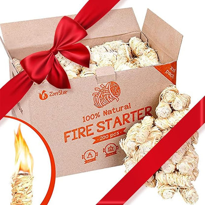 Zorestar Fire Starters XXL 200 pc - Firelighters for Indoor and Outdoor Use, Compatible with Solo Stove, Green Egg and Other Grills and BBQs - Box of 100% Waterproof Firestarters