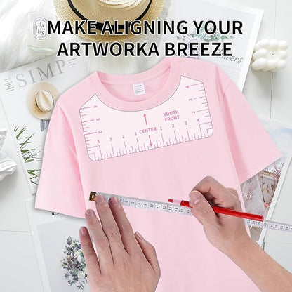 9pcs Tshirt Ruler Guide for Vinyl Alignment, T Shirt Rulers to Center Designs, PVC Measurement Template, Sewing Supplies Accessories Tools for Cricut Heat Press & HTVRONT HTV Transfer Vinyl (Pink)