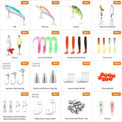 Fishing Lures Bait Tackle Kit Set for Freshwater Trout Bass Fishing, Including Accessories, Fishing Tackle Box, Crankbait, Spoon, Hooks, Fishing Gear and Equipment for Starter Beginner.