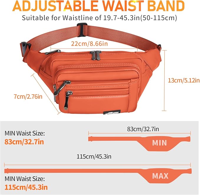 Waist Pack Bag Fanny Pack for Men&Women Hip Bum Bag with Adjustable Strap for Outdoors Workout Traveling Casual Running Hiking Cycling (Orange)