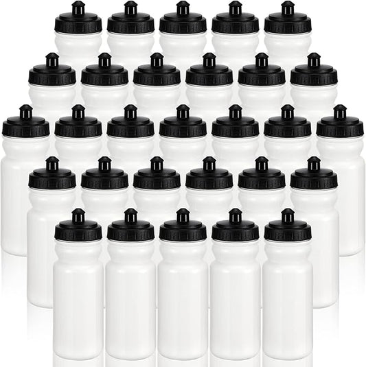 50 Pieces Sports Water Bottles 20 oz Water Bottles Squeeze in Bulk Reusable Plastic Water Bottles BPA Free Blank Water Bottles for Major Sporting Events Adults