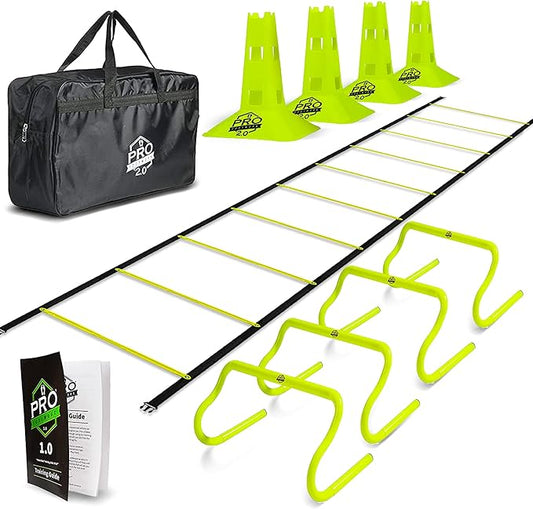 Agility Ladder Speed Training Equipment Includes 5 Speed Hurdles Agility Speed Ladder, Jump Rope, Cones, Soccer Training Equipment for Kids - Football Training Equipment
