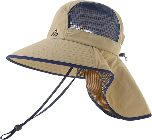 UV Sun Protection Hat Women Foldable Neck Flap Wide Brim Fishing Hat with Ponytail Hole for Women