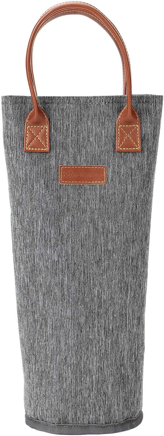ZORMY Single Bottle Insulated Wine Tote, 1 Bottle Wine Carrier Bag Padded Wine Cooler Perfect Wine Lover's or Wedding Gift-Grey